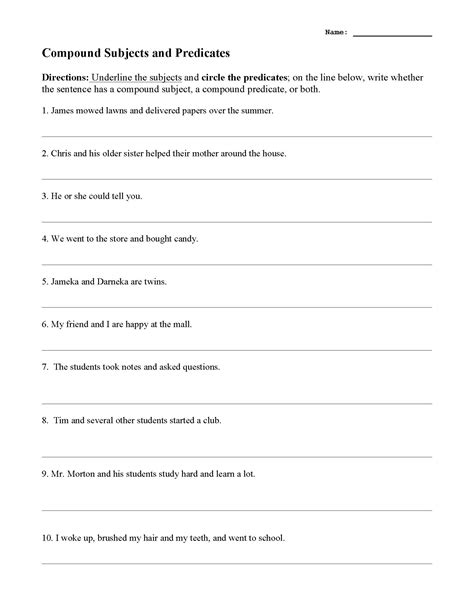 Compound Subject And Predicate Worksheets 9553 Hot Sex Picture