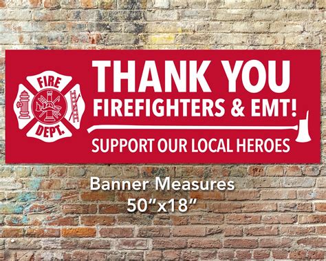 Thank You To Firemen Red Banner Support For Firefighters Emt Etsy