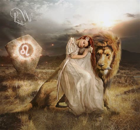 Leo Art Art Print Fantasy Woman With Lion Start Sign Wall Etsy Leo Lion Lion And Lioness