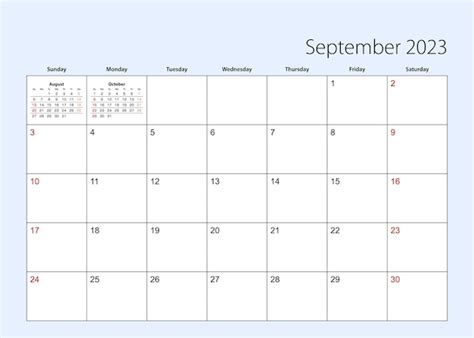 Planificador De Calendario De Pared Para Septiembre De 2023 La Semana