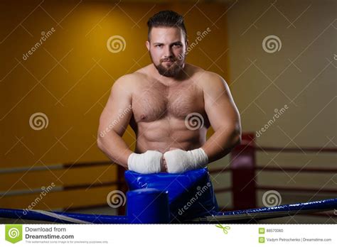 Strong Man Fighter Standing In The Boxing Ring Stock Photo Image Of
