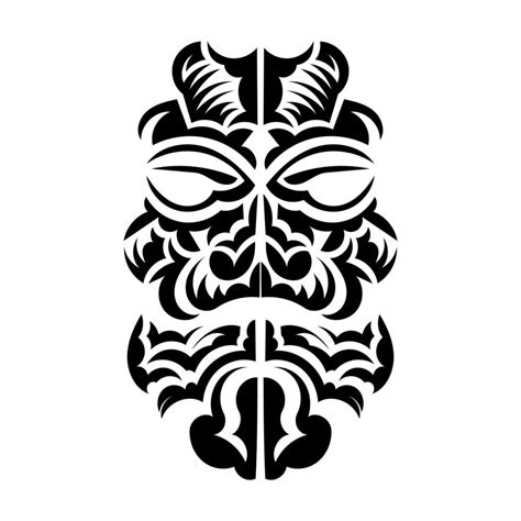 Maori Mask Native Polynesians And Hawaiians Tiki Illustration In Black