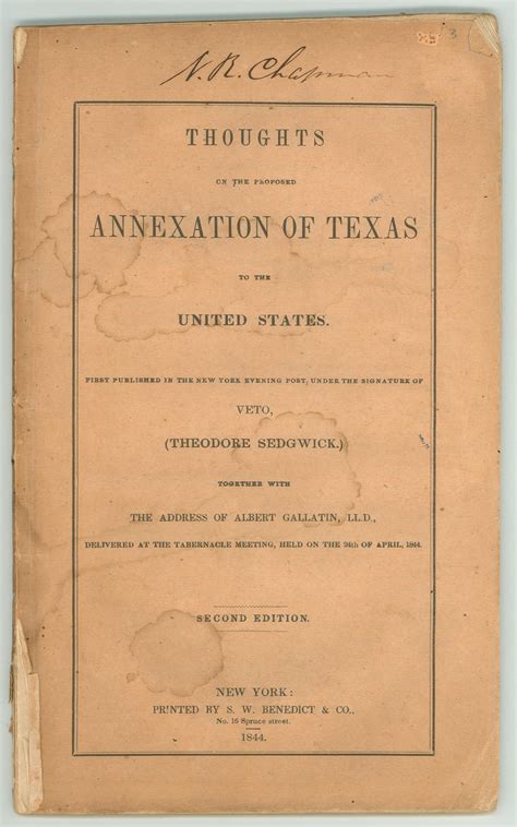 Thoughts On The Proposed Annexation Of Texas To The United States