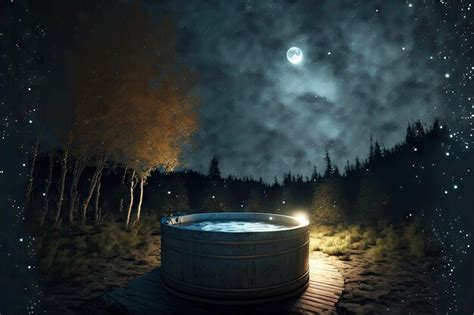 Premium Photo Night Outdoor Hot Tub Illuminated By Moonlight And Stars