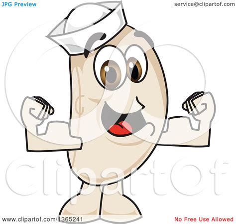 Clipart Of A Navy Bean Mascot Character Flexing His Muscles Royalty Free Vector Illustration