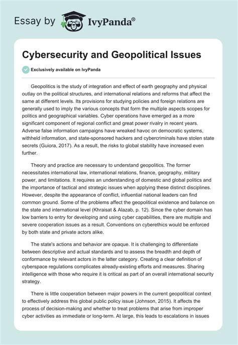 cybersecurity and geopolitical issues 606 words essay example