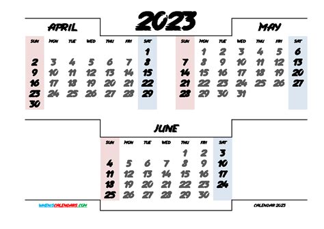 April May June 2023 Calendar Printable