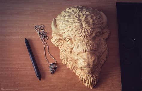 Nikolay Vorobyov Bison Face Wood Carved And Silver Pendant
