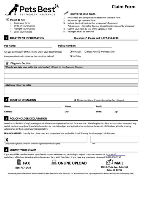 Do you need to make a new claim? Claim Form - Pets Best printable pdf download