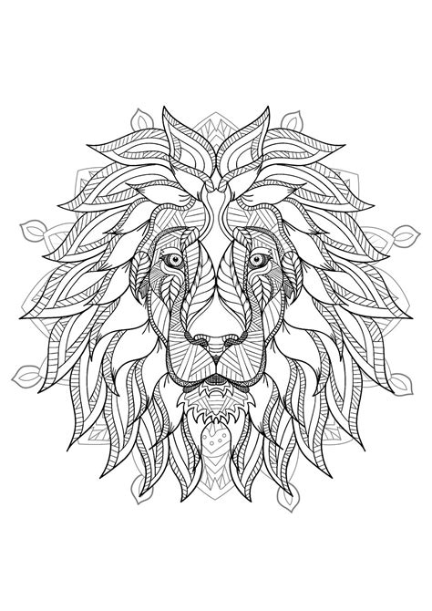 The book has pages on the lion, zebra, ostrich, rhino, elephant, giraffe, cheetah, chimp, and gorilla. Mandala with elegant Lion head and geometric patterns - M ...