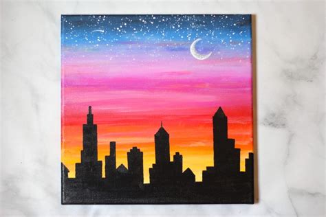 How To Paint A Sunset Cityscape For Beginners Easy Canvas Painting