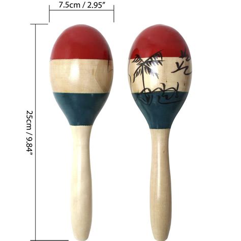 Pair Large Adult Wood Maracas Colourful Wooden Tropical Party