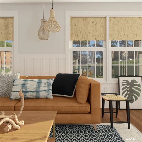 Beachy Mid Century Modern Living Room With Graphic Accents