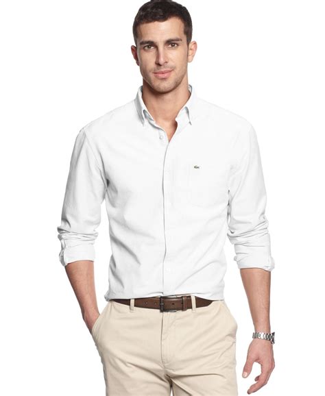 lacoste men s solid button down collar shirt in white for men lyst