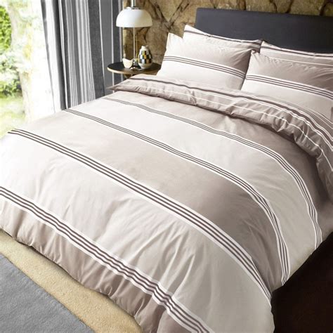 Luxury Banded Stripe Natural Duvet Set Reversible Quilt Cover Bedding