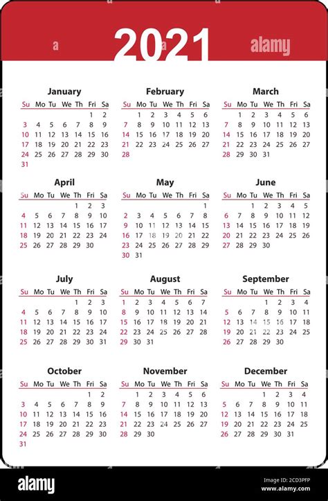 Calendario 2021 Años De Bolsillo Vertical La Semana Comienza El