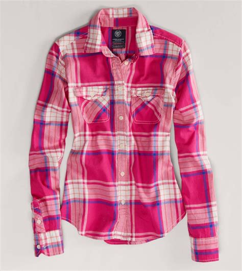 Ae Favorite Light Flannel Shirt Pink Combo Pink Plaid Shirt Pink