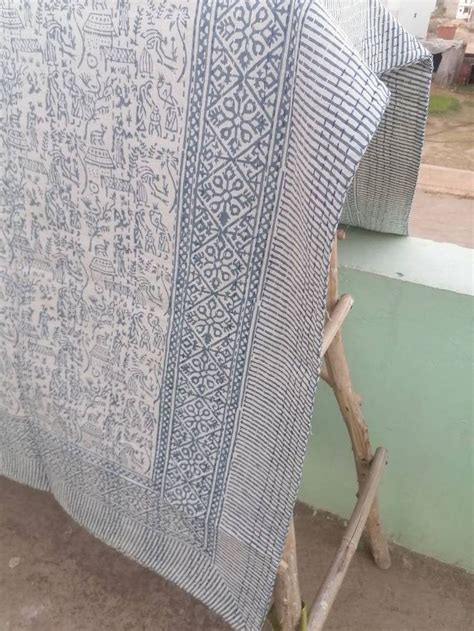 Buy Indian Kantha Quilts Cotton Flower Bed Cover Printed Throw Online