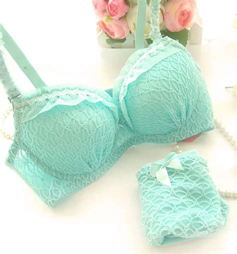 Free Shipping 2017 New Arrival Candy Colored Lace Push Up Sexy Bra Set White Blue Pink