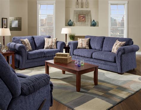 Plush Blue Fabric Casual Modern Living Room Sofa