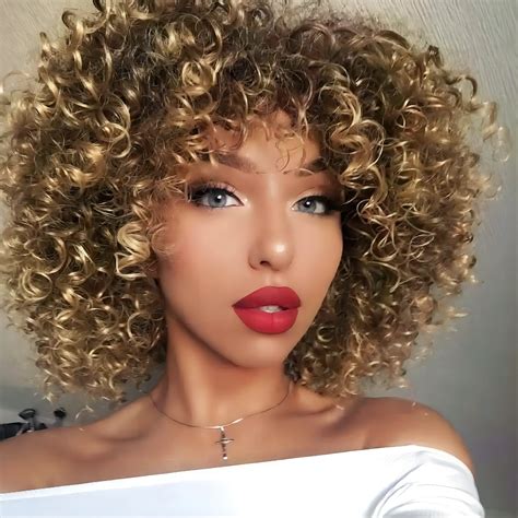 Aisi Queens Afro Wigs For Black Women Short Kinky Curly Full Wigs Brown Mixed Blonde Synthetic