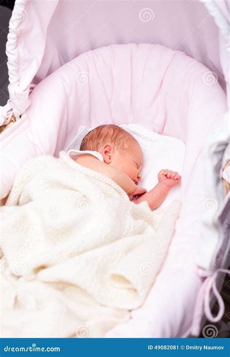 Newborn Baby In A Bassinet Stock Image Image Of Pretty 49082081