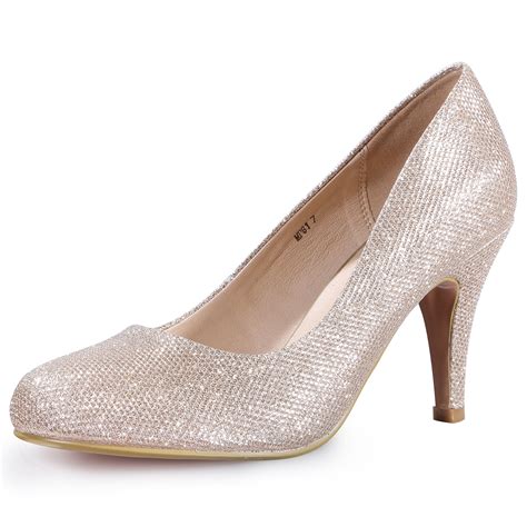 idifu women s ro4 classic closed round toe dress pump high heel slip on party wedding shoes gold