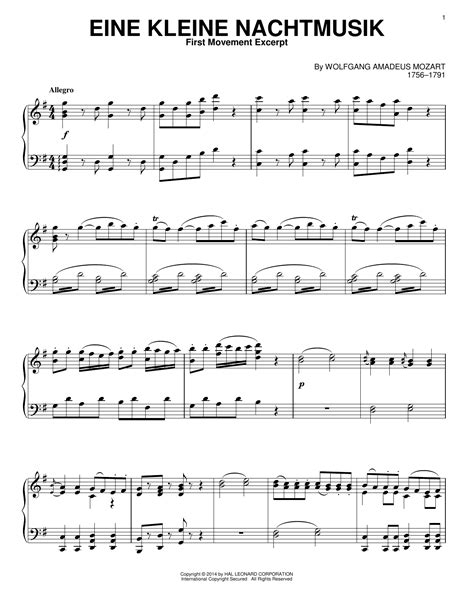 Eine Kleine Nachtmusik Sheet Music By Wolfgang Amadeus Mozart Piano