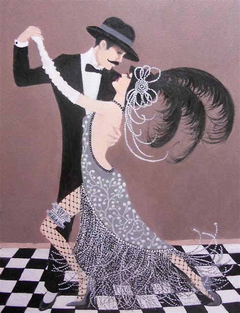 Original Acrylic Figure Painting Of An Art Deco Couple Dancing On