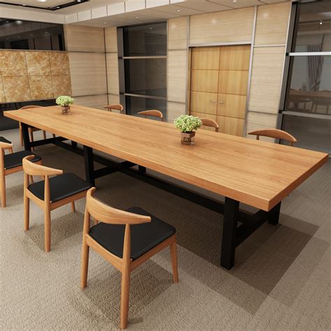 This desk table is so stylish in its simplicity. Solid wood conference table simple modern long table ...