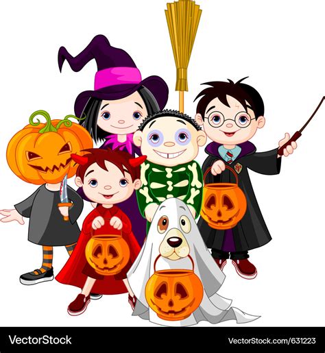 Halloween Children Trick Or Treating In Halloween Vector Image