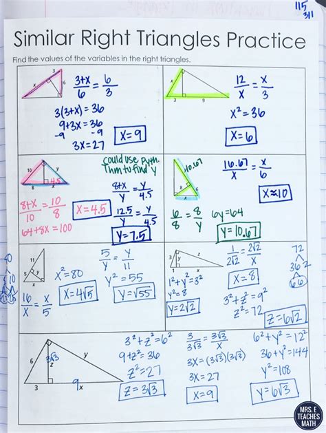 Similar Triangles Worksheet With Answers