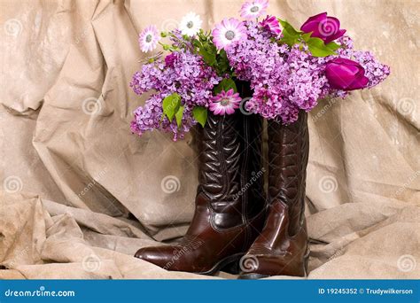 Flowers And Cowgirl Boots Stock Photography Image