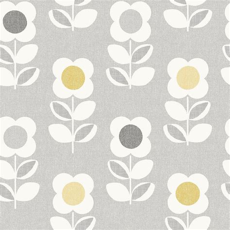 Arthouse Retro Flower Floral Smooth Grey And Yellow Wallpaper Homebase