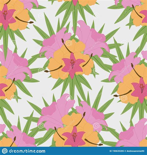 Colorful Tropical Vector Flowers In A Seamless Pattern Design Stock