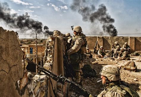 Us Marines Occupy A Rooftop During Heavy Fighting In The Second
