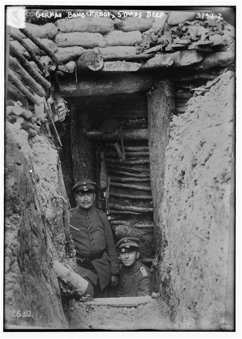 Two Soldiers Stand In A World War I Bomb Shelter C1915