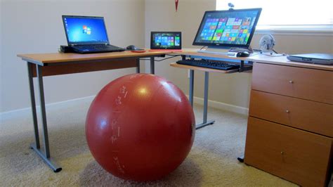 Most yoga ball office chairs are easily adjustable, and their seating, back support and height can all be adjusted, to make them ideal for bulk purchases yoga ball office chairs also have features such as comfortable armrests for those working long hours, as well as offer mobility in the form of wheels. Exercise Ball in Office