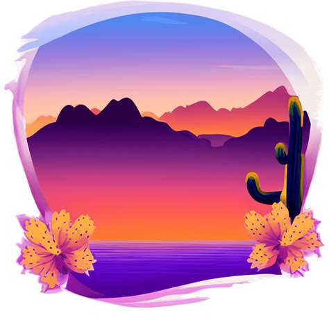 Saguaro Cactus With Blossoms And Desert Sunset · Creative Fabrica