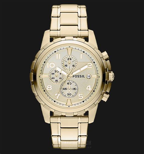 Fossil Dean Fs4867 Men Chronograph Champagne Dial Gold Tone Stainless