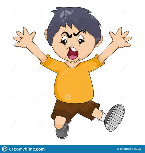 The Boy Ran While Screaming Cartoon Vector Illustration Stock Vector