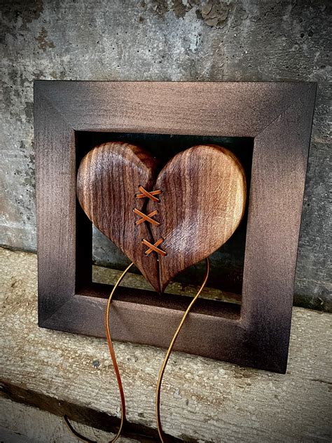 Wood Heart Sculpture Decor Rustic Mended Heart Farmhouse Decor Etsy