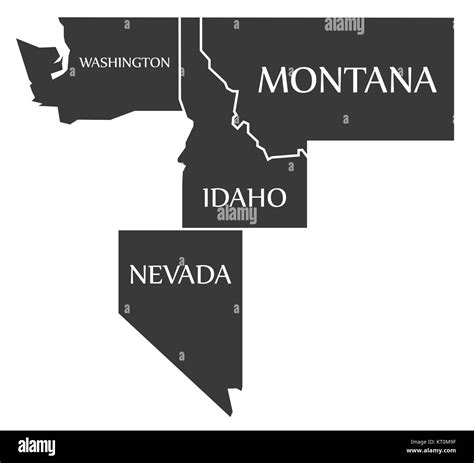 Washington Montana Idaho Nevada Map Labelled Black Stock Photo