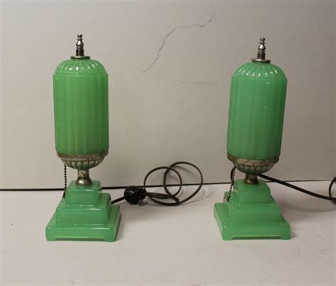 Bargain Johns Antiques Pair Of Art Deco Boudoir Lamp Green Depression Jadeite Glass Bargain