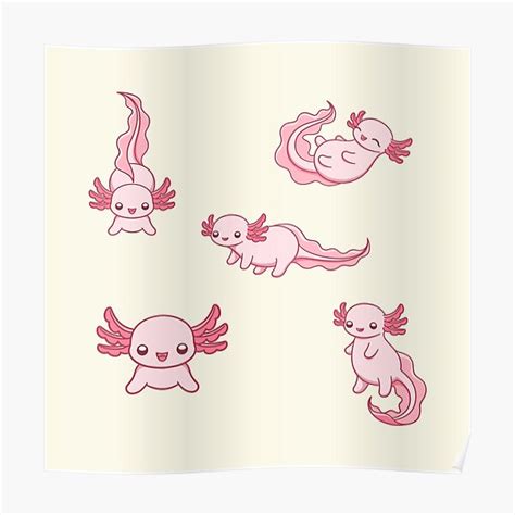 Happy Axolotl Sticker Set Poster For Sale By Animster Redbubble