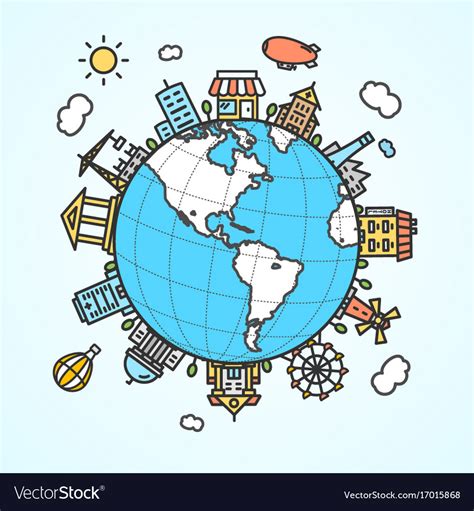 Globe And Building Around Royalty Free Vector Image