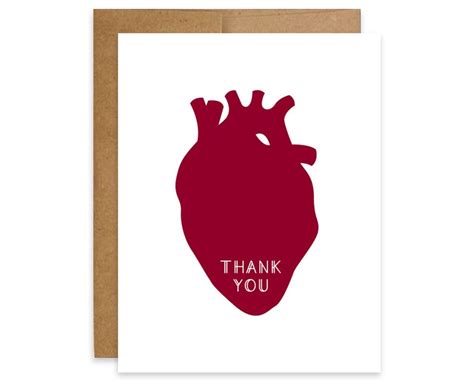 Thank You Card Friendship Card Love Card Anatomical Heart Appreciation Thank You From The