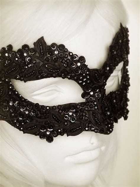Sequined Black Masquerade Mask With Rhinestones And Embroidery Etsy