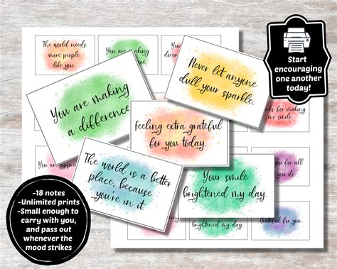 Notes Of Encouragement Printable Notes 18 Notes Watercolor Etsy Canada