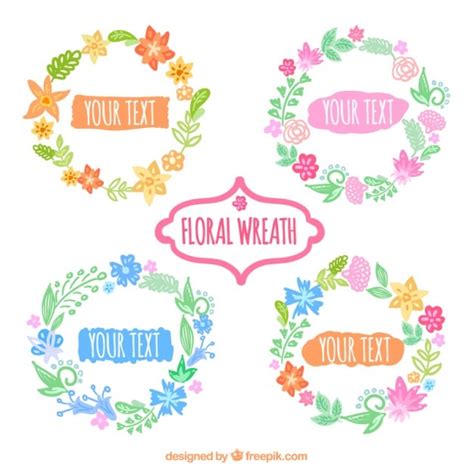 Free Vector Hand Drawn Floral Wreaths Pack With Text